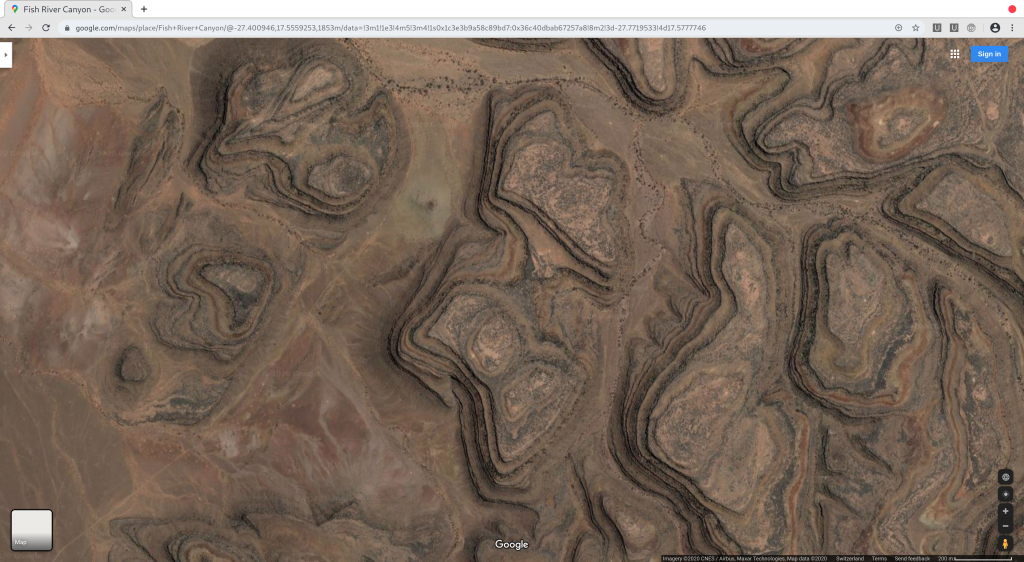 Figure 5: Namibia - Google Maps - Fish River Canyon - Terraced levels clearly visible
