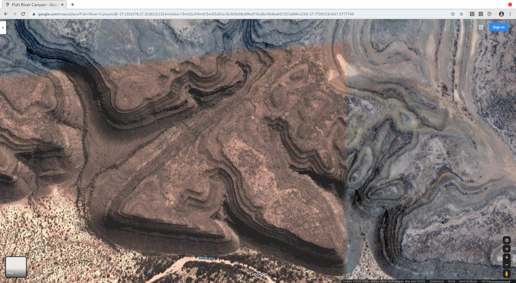 Figure 7: Namibia - Google Maps - Fish River Canyon - Terraced levels of structural remains still visible