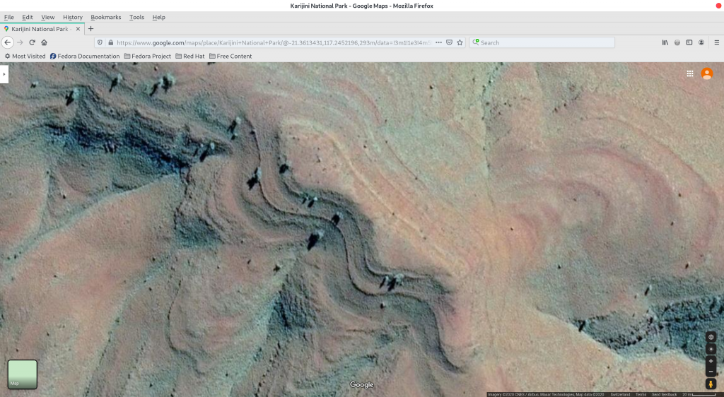 Figure 1: Millstream Chichester National Park - Google Maps image shows artificial origin of 'mountains'