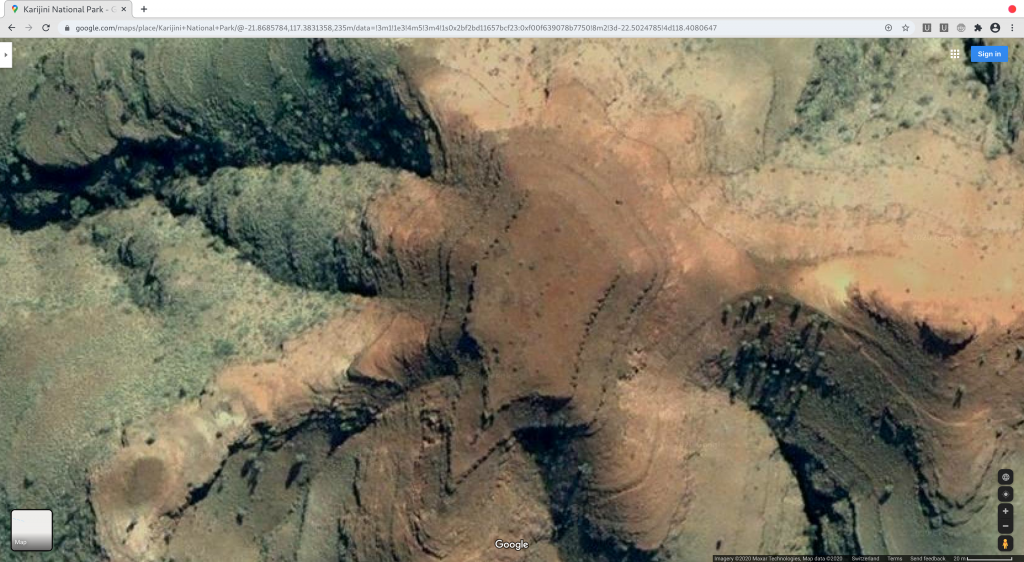 Figure 6: Karijini National Park - Google Maps - Overhead view of remains of structure. Note the sharp angles/points