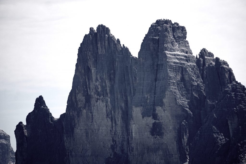 Figure 13: Three Zinnen - Dolomites - Note the straight, regular levels which shows that this is the remains of an artificial construction and not a 'geological formation'