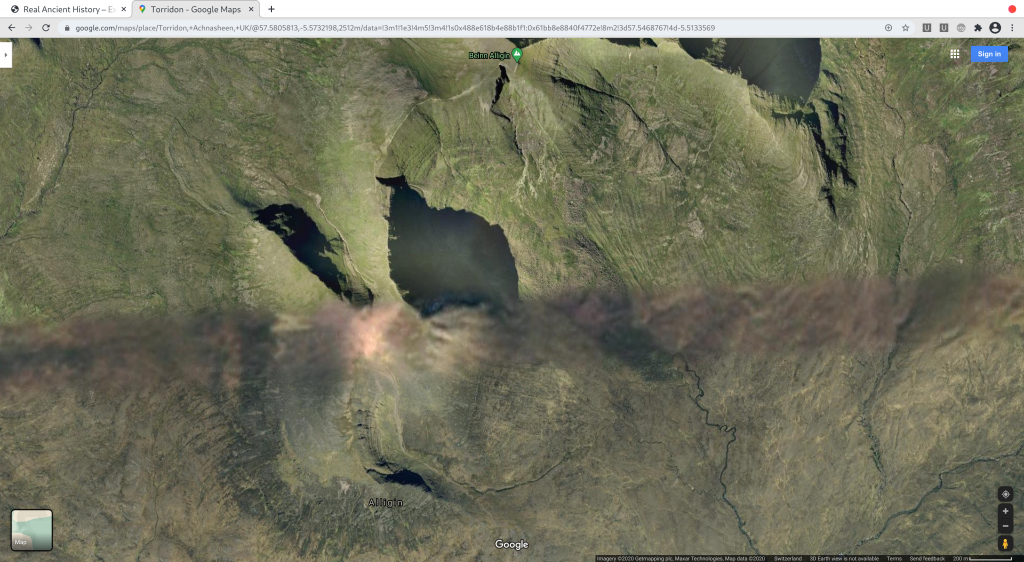Figure 10: Google Maps - Torridon Hills - Scotland - Blurry line is seen to obscure overhead shot of summit / high areas