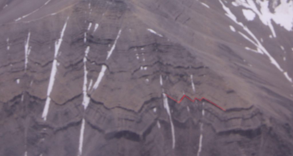 Figure 11: Nahanni National Park Reserve - Close-up of Figure 10 with additional red marking to show traces of artificial design